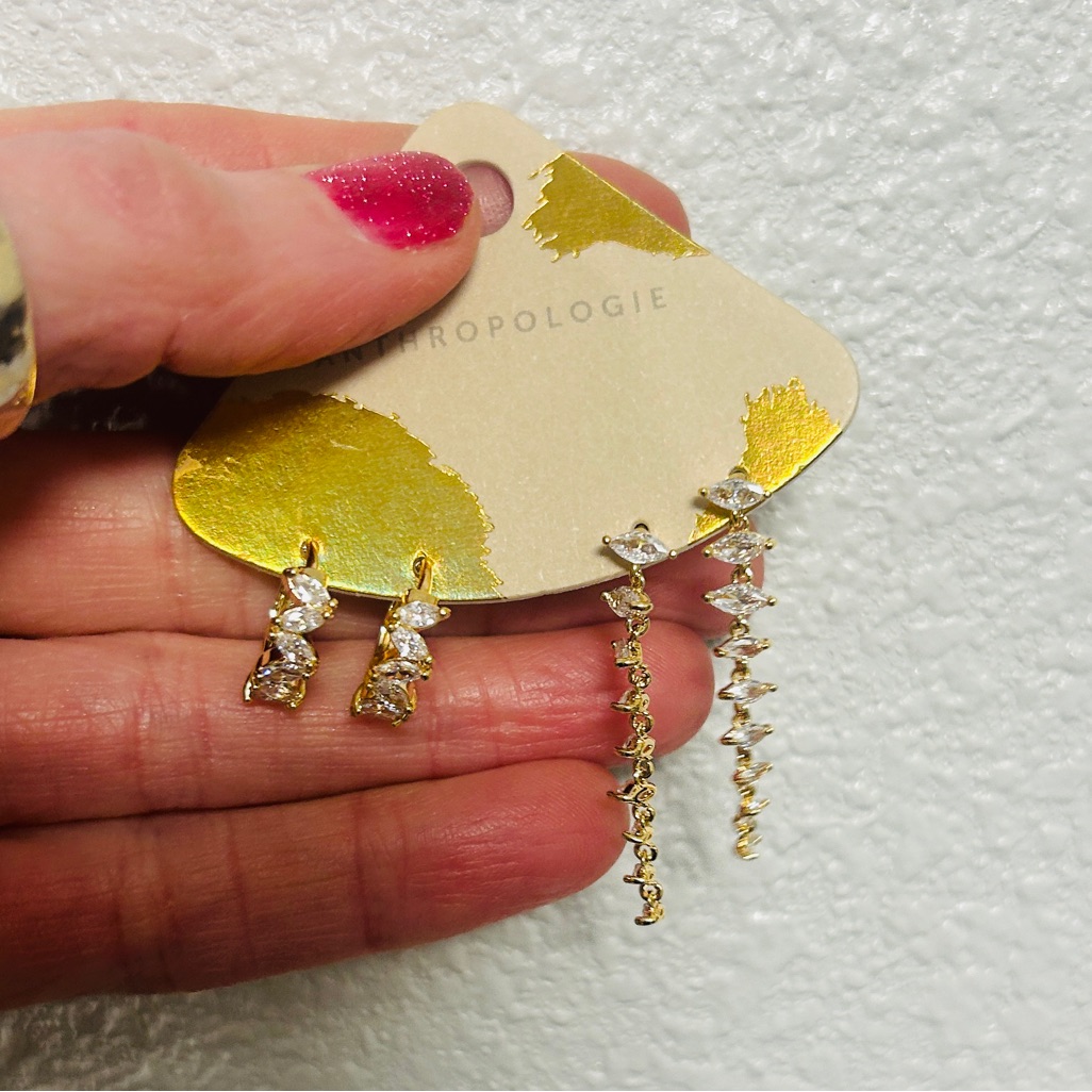 Anthropologie 14kt Gold And Cz 2 Pair Set Earrings